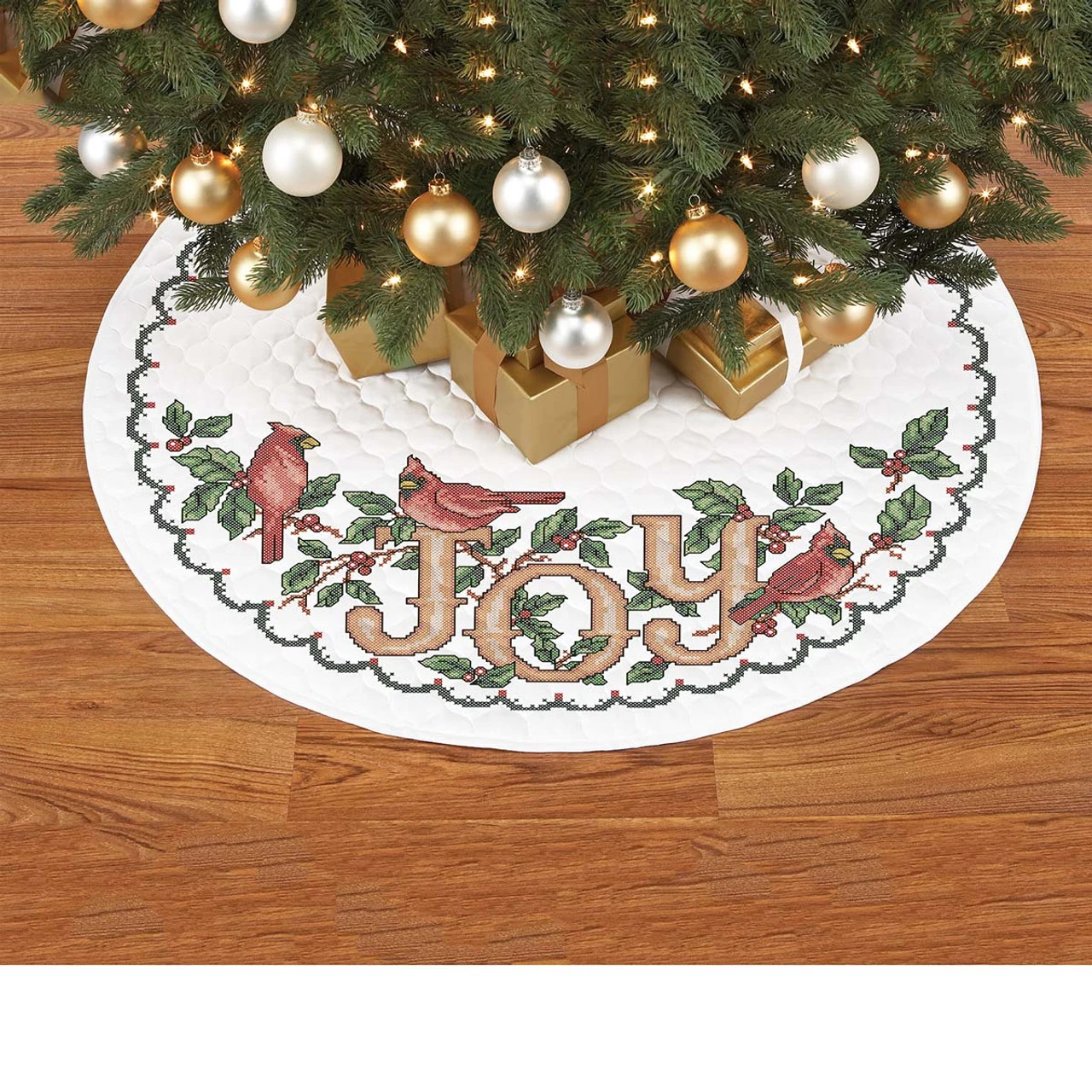 Herrschners Pre-Quilted Cardinal Joy Tree Skirt Stamped Cross-Stitch 3 Herrschners Pre-Quilted Cardinal Joy Tree Skirt Stamped Cross-Stitch