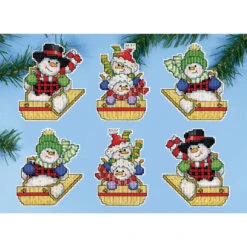 Herrschners Sledding Snowmen Ornaments Counted Cross-Stitch Kit